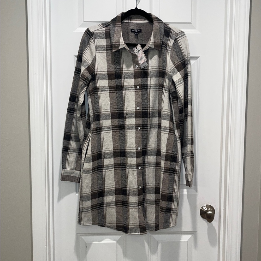 NWT Flag & Anthem Women’s Knit Flannel Plaid Dress pockets SOFT button down new - Picture 6 of 14